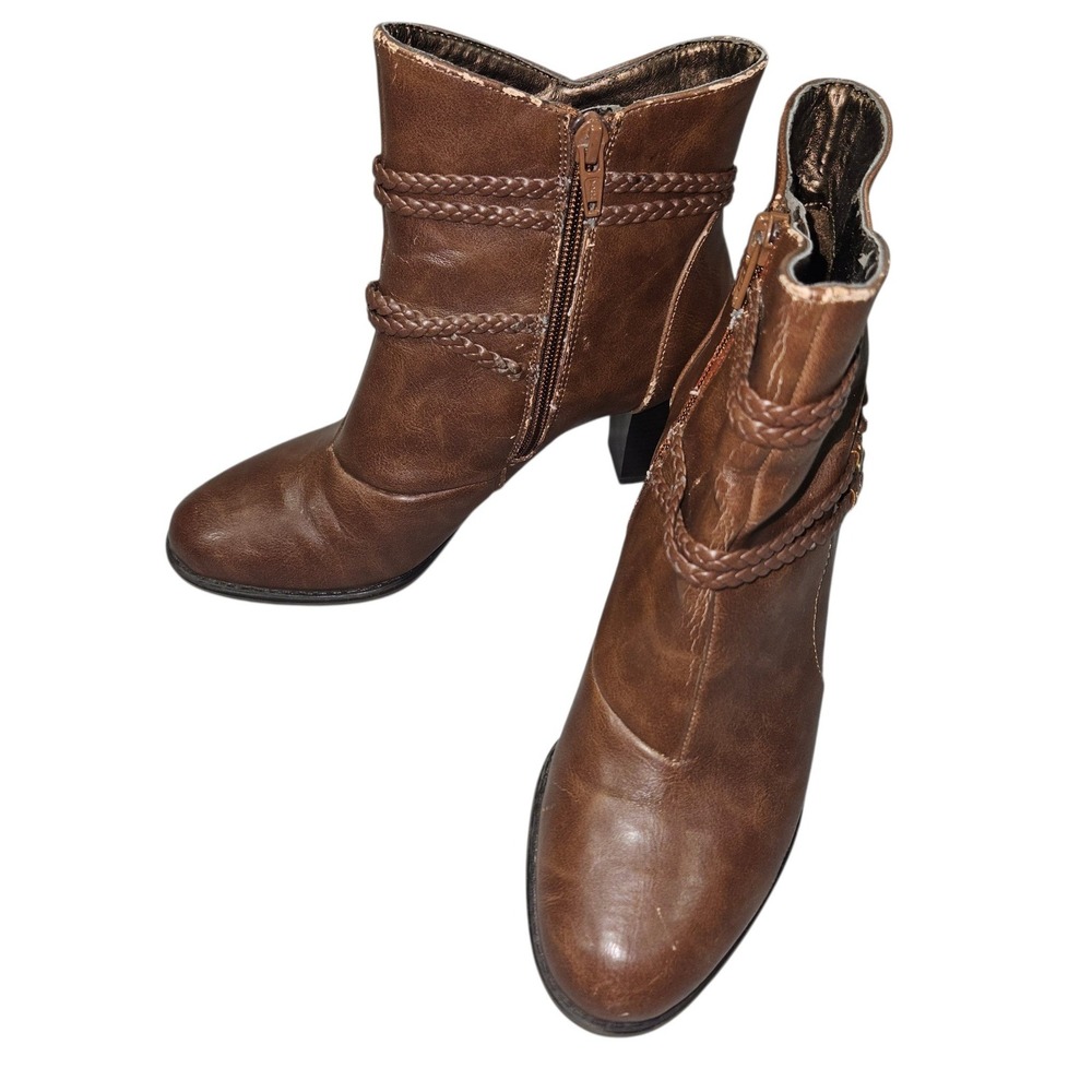 LifeStride Yohanna Ankle Boots Brown Braided Strap Block Heel Sz 9
